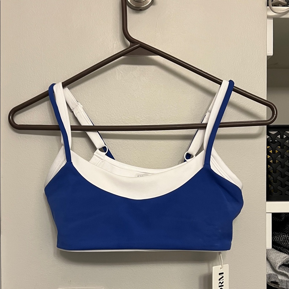 Blue & White Adjustable-Strap Sports Bra — Women's Low-Impact Support